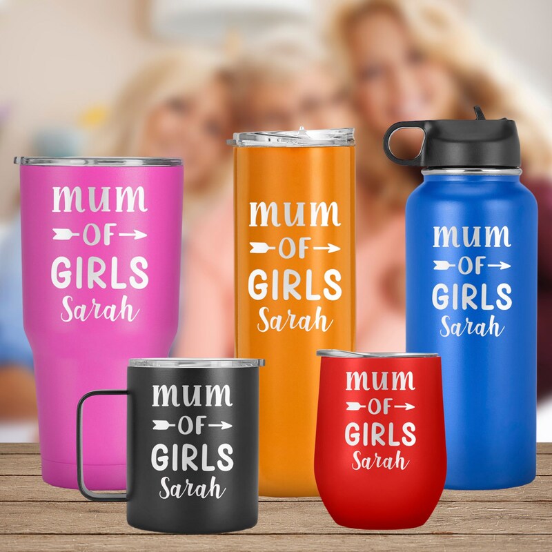 Mum of Girls Mug - Perfect Mother's Day, Birthday Gift for Mom from Daughter, Personalized with Name Mug, Mom Mug, Stainless Steel